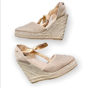 Catherine Malandrino Zavey woven platform espadrilles rhinestone size 8 neutral